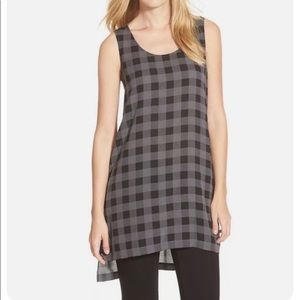 Eileen Fisher Silk Buffalo Plaid Sleeveless Tunic Top